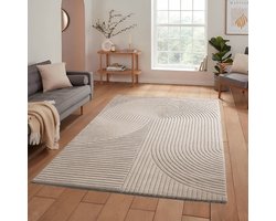 Flycarpets Eliora Vloerkleed Modern Japandi - Beige - Laagpolig Tapijt Woonkamer - 200x290 cm