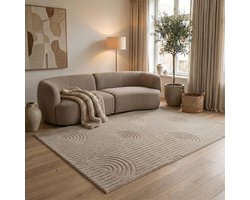 Flycarpets Eve Japandi Taupe Vloerkleed - Laagpolig Tapijt Woonkamer - Zacht en Fluffy - 200x300 cm
