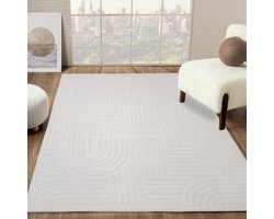Flycarpets Eve Japandi Vloerkleed Creme - Laagpolig Tapijt Woonkamer - Zacht en Fluffy - 200x300 cm