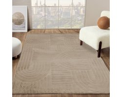 Flycarpets Eve Japandi Vloerkleed Taupe - Laagpolig Tapijt Woonkamer - Zacht en Fluffy - 200x300 cm