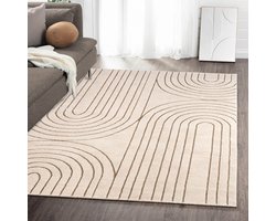 Flycarpets Evora Japandi Vloerkleed Crème / Beige – Laagpolig Tapijt Woonkamer – 200x290 cm