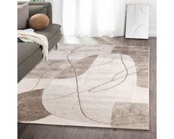 Flycarpets Evora Modern Vloerkleed Beige / Crème – Laagpolig Japandi Tapijt Woonkamer – 200x290 cm