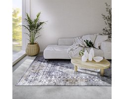 Flycarpets Freundin Home Collection - Asya Laagpolig Vintage Vloerkleed - Blauw / Goud - 200x290 cm