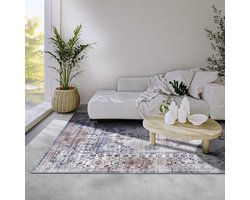Flycarpets Freundin Home Collection - Asya Laagpolig Vintage Vloerkleed - Blauw / Koper - 120x160 cm