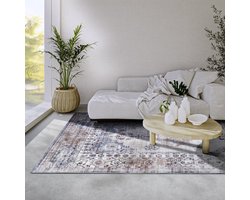 Flycarpets Freundin Home Collection - Asya Laagpolig Vintage Vloerkleed - Blauw / Koper - 80x150 cm