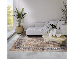 Flycarpets Freundin Home Collection - Asya Laagpolig Vintage Vloerkleed - Koper / Blauw - 80x150 cm