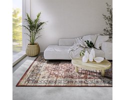 Flycarpets Freundin Home Collection - Asya Laagpolig Vintage Vloerkleed - Rood / Blauw - 200x290 cm