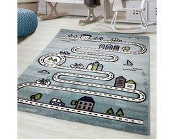 Flycarpets Kids Blauw Vloerkleed Kinderkamer Stad - Laagpolig - 120x170 cm