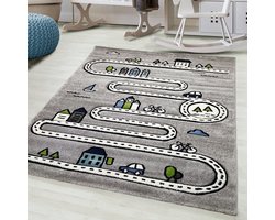 Flycarpets Kids Grijs Vloerkleed Kinderkamer Stad - Laagpolig - 120x170 cm