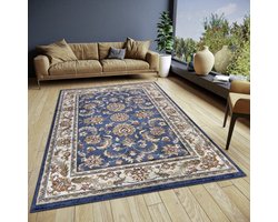 Flycarpets Klassiek Blauw / Creme Vloerkleed Reni Deumat - 57x90 cm - Oosters motief - Perzisch Tapijt Laagpolig