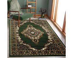 Flycarpets Klassiek Groen Vloerkleed Skazar - Oosters motief - Perzisch Tapijt - Woonkamer - 80x150 cm