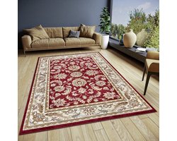 Flycarpets Klassiek Rood / Creme Vloerkleed Reni - Deurmat 57x90 cm - Oosters motief - Perzisch Tapijt Laagpolig - Woonkamer