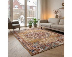 Flycarpets Klassiek Vintage Vloerkleed Maderno - Geel / Multi - 120x170 cm - Perzisch Tapijt Laagpolig - Woonkamer