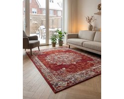 Flycarpets Klassiek Vintage Vloerkleed Maderno - Rood / Multi - 80x120 cm - Perzisch Tapijt Laagpolig - Loper