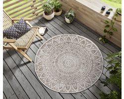 Flycarpets Laagpolig Rond Vloerkleed - Omkeerbaar Binnen en Buitenkleed - Beige / Creme 100cm rond Ø