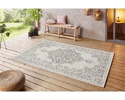 Flycarpets Laagpolig Vintage vloerkleed - Tilos - Binnen en buitenkleed - Creme / Grijs 240x340 cm