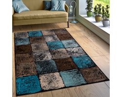 Flycarpets Laagpolig Vloerkleed Metr - Geblokt - Bruin