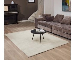 Flycarpets Malaga Laagpolig Vloerkleed - Crème - Wasbaar Tapijt - Woonkamer - 160x220 cm