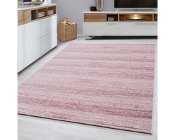 Flycarpets Marlon Vloerkleed Effen Gestreept - Roze - Laagpolig - 160x230 cm