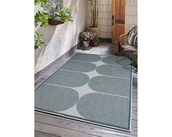 Flycarpets Omkeerbaar Terrazo Japandi Buitenkleed Groen / Creme - 160x230 cm - Vloerkleed Buiten - Laagpolig Tuinkleed, Tuintapijt, Buitentapijt