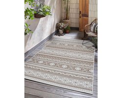 Flycarpets Omkeerbaar Terrazo Nomad Aztec Buitenkleed Beige / Creme - 160x230 cm - Vloerkleed Buiten - Laagpolig Tuinkleed, Tuintapijt, Buitentapijt