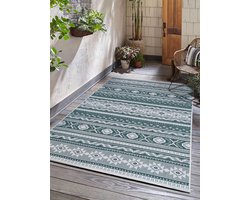 Flycarpets Omkeerbaar Terrazo Nomad Aztec Buitenkleed Groen / Creme - 160x230 cm - Vloerkleed Buiten - Laagpolig Tuinkleed, Tuintapijt, Buitentapijt