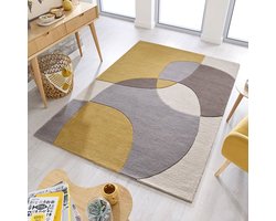 Flycarpets Rado Glow Modern 3D Design - 100% Wol Vloerkleed - Okergeel - 200x290 cm