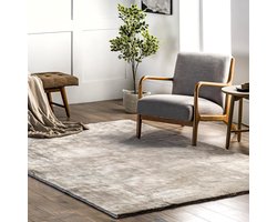 Flycarpets Solid Hoogpolig & Wasbaar Effen Vloerkleed - Beige / Naturel - Tapijt Woonkamer- 240x340 cm
