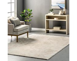 Flycarpets Solid Hoogpolig & Wasbaar Effen Vloerkleed - Creme - 200x290 cm