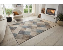 Flycarpets Terrain Vloerkleed - Beige / Blauw - Laagpolig Woonkamer Tapijt - 160x235 cm