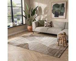 Flycarpets Vernazza Abstract Vloerkleed - Beige / Grijs - 160x230 cm - Laagpolig Tapijt Woonkamer