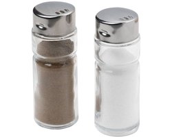FM Professional – Set van 12 Zout- of Peperstrooiers – Glazen Salières met RVS Deksel – 8 cm – Perfect voor Horeca, Feesten & Evenementen