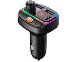FM Transmitter Bluetooth - Autolader - Bluetooth transmitter - Draadloze Carkit - RGB Light - 2x Fastcharger USB Poort - USB-C Poort - Handsfree Bellen - FM-transmitters Auto - Bluetooth 5.0 - Voor Alle Telefoons