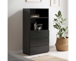 FMD - Dressoir - met - 3 - lades - en - open - schappen - zwart