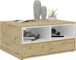 FMD Salontafel 2 open vakken 91,8x71,5x45 cm wit en artisan eiken