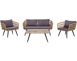 FOBELLO - Loungeset voor 4 - Taupe - PE rotan