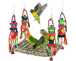 Foerageren Muurspeelgoed voor Vogels - Zeegras Hangmat Schommel met Houten Kauwspeelgoed