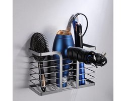 Föhnhouder zonder boren aan de muur, haardrogerhouder, wandhouder voor föhn, houder voor haardroger en stijltang, badkamerorganizer voor woonkamer, badkamer, roestvrij staal (grijs)