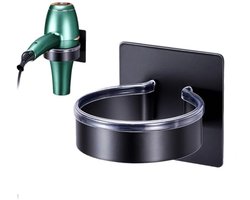 Föhnhouder zonder boren - Wandföhnhouder - Föhnhouder voor de badkamer - Wandmontage - Standaard - Opbergrek - Plank - Geen boren nodig - Eenvoudige installatie - Geschikt voor badkamers, kapsalons, enz. - Zwart