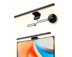 Fokelyi Aluminium Monitor Lamp - Dimbare LED Klemlamp Met Afstandsbediening - Asymmetrisch Licht - 3 Helderheidsniveaus - 5 Kleurtemperaturen - 42cm Schermbalk Bureaulamp - Zithouding Herinnering 60 Min - Zwart