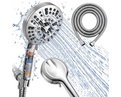 Fokelyi Douchekop - Slang en Filter – Regendouche- 9 Sproeistanden -Bidetpistool – Inclusief 2 Filterpatronen en Douche Slang – Waterbesparende Handdouche- Hoge Druk -Zilver