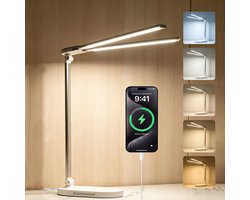 Fokelyi-LED Bureaulamp-5 Lichtkleuren - Helderheid Verstelbaar - Opvouwbaar - Leeslamp- Wit