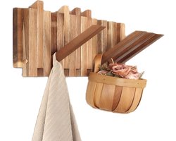 Fokelyi Piano Kapstok - Massief Houten- Wandkapstok -Kledinghangers Hout- Kapstok Hangend- 8 Haken - Originele Houtkleur - Kapstokken