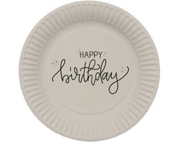 Folat - Crème noir borden happy birthday - 8 stuks - 23 cm