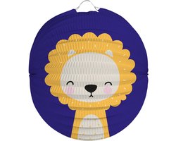 Folat Lampion leeuw - 22 cm - blauw - papier - Sint maarten/kinderfeestje lampionnen