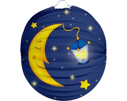 Folat Lampion maan - 22 cm - donker blauw - papier - Sint maarten/kinderfeestje lampionnen