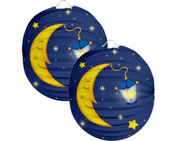 Folat Lampion maan - 2x - 22 cm - donker blauw - papier - Sint maarten/kinderfeestje lampionnen