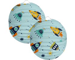 Folat Lampion Space - 2x - 22 cm - licht blauw - papier - Sint maarten/kinderfeestje lampionnen