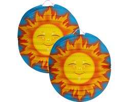 Folat Lampion zon - 2x - 22 cm - licht blauw - papier - Sint maarten/kinderfeestje lampionnen