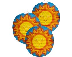 Folat Lampion zon - 3x - 22 cm - licht blauw - papier - Sint maarten/kinderfeestje lampionnen